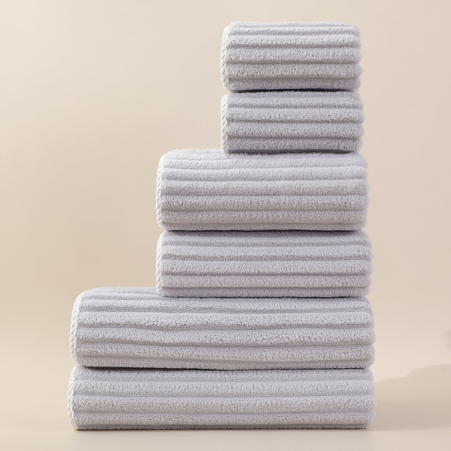Kit de Toalhas Listradas Absorventes em Fleece Coral para o Rosto